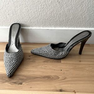 Silver Nine West rhinestone heels